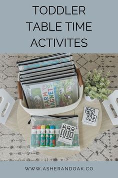 an assortment of toddler table time activities