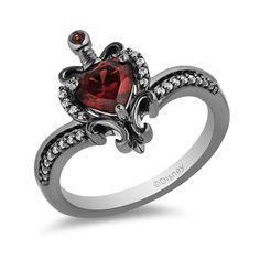 Disney Evil Queen Inspired Diamond & Garnet Ring Black Rhodium 1/10 CTTW | Enchanted Disney Fine Jewelry Red Crowns, Vampire Life, Enchanted Disney, Enchanted Jewelry, Enchanted Disney Fine Jewelry, Disney Fine Jewelry, Snow White And The Seven Dwarfs, Jewelry Black, Heart Gemstone