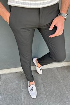 GentWith Tampa Black Slim Fit Cotton Pants Black Slim Fit Trousers, Black Slim Fit Pants, Slim Fit Pants Men, Stylish Shirts Men, Modern Mens Fashion, Smart Casual Wear, White Dress Shoes, Mens Casual Dress Outfits, Code Black