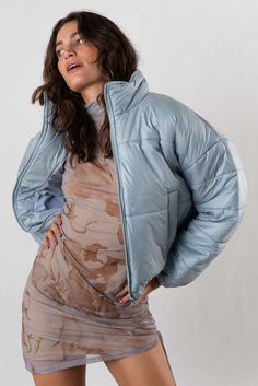 From Aspen With Love Puffer is the trend of the season. A pretty soft ice blue color with zip front closure, side pockets and long sleeve. Color: Ice Blue Puffer Style Zip Front Closure Side Pockets Lined Model is 5'9", 32A Bust, 24 Waist and wearing size small Blue Winter Outerwear With Zipper Closure, Winter Outerwear With Zipper Closure In Blue, Blue Long Sleeve Outerwear With Zipper, Blue Long Sleeve Outerwear With Zipper Closure, Blue Winter Puffer Jacket With Zipper Closure, Blue Puffer Jacket With Zipper For Winter, Blue Puffer Jacket With Zipper Closure For Winter, Spring Puffer Jacket With Zipper Closure, Spring Puffer Jacket With Zipper Closure And Long Sleeves