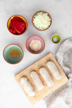 the ingredients for this recipe are laid out in bowls