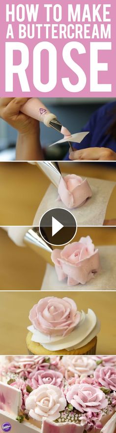 how to make a buttercream rose cake with pink icing and flowers on top