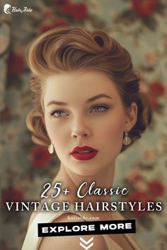 Great Gatsby Womens Hairstyles, Vintage Wedding Hair And Makeup, Vintage Photoshoot Poses, 50s Hairstyles For Long Hair 1950s, Old Hollywood Updo, 1940s Updo, Vintage Updo Wedding, Classic Hairstyles Women, Old Hollywood Wedding Hair