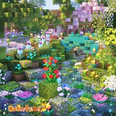 an animated garden scene with flowers and plants