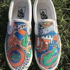 Florida College, College Shoes, Vans Custom, Painted Vans, Custom Shoes Diy, Hand Painted Clothing, Custom Vans