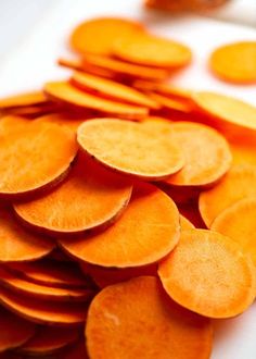 a pile of sliced up sweet potato chips