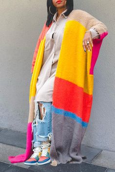 We're glad you've clicked on our new knitted kimono as we're really into its colorful vibes! The collarless and long sleeve cut make this a great choice for any stylish girl. Length: long Material: cotton blend Sleeve Type: long sleeve Neckline: collarless Style: knitted Size chart:Size: please check measurements carefullyPlease allow 0.5-1" difference due to manual measurementDifferent monitor settings means colors may differ slightly1" = 2.54cm Size(inch) US Size Length Shoulders Bust S 4/6 49