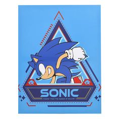 sonic the hedgehog poster on a blue background