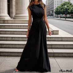 OliviaMark - Raffiniertes, taillenbetontes, elegantes Maxikleid mit modischem Rundhalsausschnitt Beach Party Dress, 2023 Trends, Plain Dress, Trends 2023, Elegant Dresses Long, Loose Outfit, Black Dresses Casual, Women Maxi, Womens Black Dress