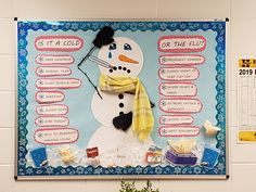 a bulletin board with a snowman on it