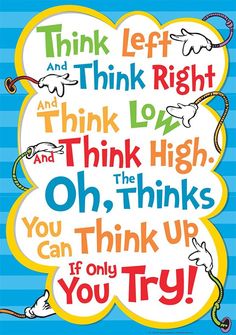 the dr seuss quote is shown on a blue and white striped background with red, yellow