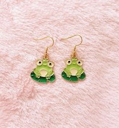 Hypoallergenic Lead and nickel free Earring hooks (as in picture) Clip on is available (for non pierced ears) Froggy Earrings, Frog Items, Cottage Core Earrings, Earrings Anime, Frog Stuff, Kawaii Birthday, Frog Earrings, Anime Earrings, Earrings Kawaii