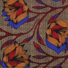 an image of a blue and brown pattern with red flowers on it's side