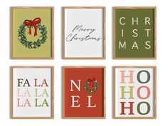 four framed christmas cards with the words merry christmas