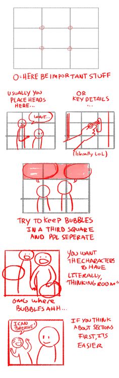 the instructions for how to draw a cartoon character with red marker and pen on white paper