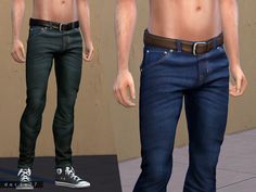 an image of two men in jeans and no shirt standing next to each other on the street