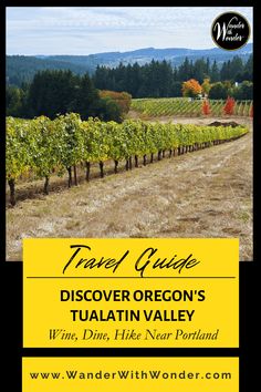 a vineyard with the words travel guide discovery oregon's tualatin valley on it