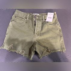 Brand New With Tags Never Worn Free People Olive Green Jean Shorts Size 26. Intentionally Distressed. High Rise Green Bottoms, Fitted High-rise Green Shorts, Green Cutoff Shorts With Pockets, Green Cutoff Bottoms With Pockets, Green Mid-rise Bottoms With Built-in Shorts, Green Fitted Cutoff Bottoms, Fitted Green Cutoff Bottoms, Green Relaxed Fit Mid-rise Shorts, Green High Rise Shorts With Relaxed Fit