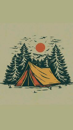 a drawing of a tent in the woods