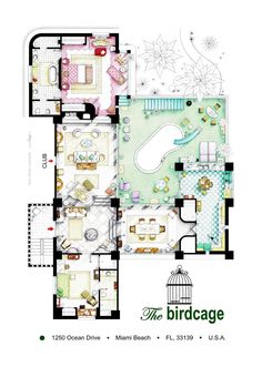 the birdcage floor plan with an open air swimming pool