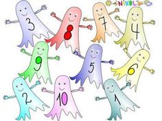 a group of cartoon ghost with different colors