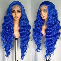 PRICES MAY VARY. 【Hair Material】 This 13x6 Transparent Lace Front Wigs Hair Blend is made with high quality Heat Friendly Synthetic fiber. – you can use heat styling tools to style the wig 【Transparent Lace】 The lace size is 13x6 Transparent Invisible Lace Frontal wig with baby hair around which is super soft, smooth, match all the skin tones. – you can change the parting as you like 【Wig Cap Structure】 Standard cap size is Medium Cap 22”-22.5”. Breathable wig cap with Adjustable/ Elastic band a Blue Colored Hair, Blue Lace Front Wig, 13x6 Lace Frontal Wig, Invisible Lace, Heat Styling, Wigs Hair, Frontal Wig, Wigs For Women, Hair Stuff