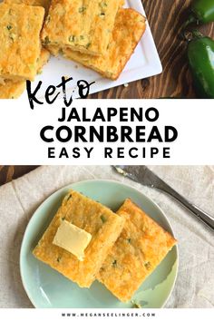 keto - based jalapeno cornbread recipe on a plate with cheese