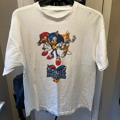 a white shirt with sonic bros on it