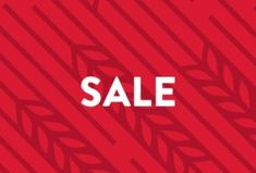 the sale sign is displayed on a red and black background with white lettering that reads, sale