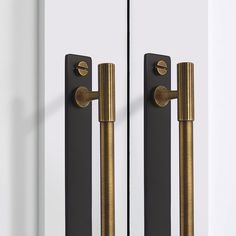 an image of two handles on the door knobs that are black and gold in color