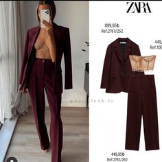 New With Tag Zara Blazer. Same Color As Picture School Awards Ceremony Outfit, Burgundy Suit Women, Real Estate Agent Attire Women, Burgundy Blazer Outfit, Corporate Goth, Burgundy Outfit, Outfits For Fall, Professional Outfits Women, Business Outfits Women