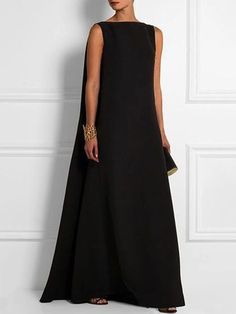 Loose Simple Solid Color Sleeveless V-Back Maxi Dress BLACK-S Black Dressy Floor-length Maxi Dress, Black Floor-length Evening Maxi Dress, Black Silk A-line Maxi Dress, Black Floor-length Evening Kaftan, Luxury Black A-line Maxi Dress, Simple Maxi Dress, Hollow Ring, Geometric Solids, Geometric Ring