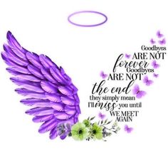 an angel with purple wings and flowers in front of the words, god's are not