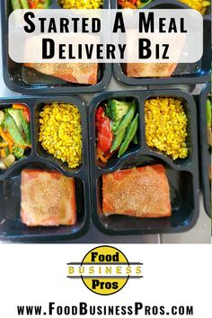 four plastic containers filled with food and the words, how to start a meal delivery biz