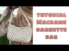 a woman holding a crocheted bag in her hands with the text, how to crochet a macrame bag