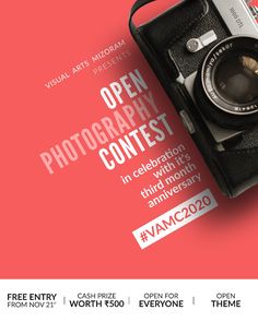 an open photography contest flyer with a camera