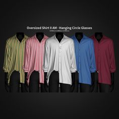 several different colored shirts on mannequins with text overlaided shirt m - hanger circle glasses