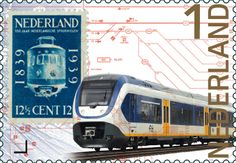 a postage stamp with a train on it's side and the words nederland