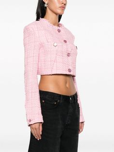 Find GCDS Button-up Cropped Tweed Jacket on Editorialist. light pink tweed cropped round neck front button fastening long sleeves buttoned cuffs two front welt pockets straight hem Fitted Cropped Jacket In Pink, Chic Pink Long Sleeve Cropped Jacket, Fitted Spring Tweed Jacket Button-up, Pink Tweed Jacket With Buttons For Winter, Elegant Pink Long Sleeve Cropped Jacket, Pink Tweed Jacket With Buttons For Fall, Trendy Spring Tweed Jacket With Button Closure, Pink Tweed Workwear Jacket With Buttons, Trendy Pink Tweed Outerwear