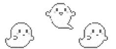 four pixellated ghost heads with different expressions