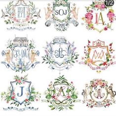 six different logos with flowers and animals on them, each one has the letter j in it