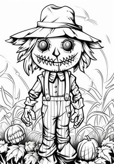 Skill-Building Halloween Coloring Pages for Children Community Art Projects, Coloring Pages Halloween, Scary Scarecrow, Halloween Coloring Sheets, Fall Drawings, Halloween Coloring Book, Dark Art Tattoo