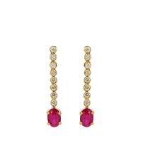 Ruby Dangle Drop Earring in Solid 18k Yellow Gold - Ruby earrings with White Diamond - Ruby Gold Bridal Earrings - Wedding Jewelry Product Details > Gemstone - Natural Ruby & Natural Diamond > Materials - 18k Solid Yellow Gold > Gemstone Shape - Oval & Round >Earring Length : 24.5 mm Approx >Earring Width : 4.5 mm approx > Gemstone Weight : 1.20 carat approx > Diamond Weights : 0.38 carat approx > Gross Weight - 3.200 grams approx > Setting type - prong & half bezel setting *Production Time: Gen Classic Hand Set Yellow Gold Diamond Earrings, Classic Yellow Gold Diamond Earrings Hand Set, Classic Hand Set Yellow Gold Earrings, Victorian Pendants, Gold Jewelry Sets, Gold Bridal Earrings, Platinum Jewelry, Ruby Earrings, Gold Bangle Bracelet