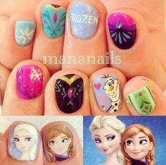 Anna Frozen Nails, Elsa Nails For Kids, Elsa Nail Art