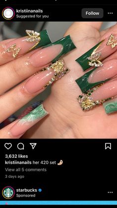 Gold Nails Prom, Quince Nails, Quinceanera Nails, Acrylic Toe Nails, Long Acrylic Nail Designs, Colored Acrylic Nails, French Acrylic Nails