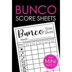 the bunco score sheet is shown with pink lettering