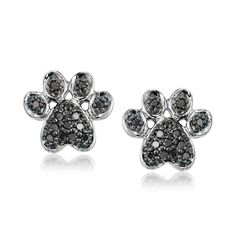 Ross-Simons - Black Diamond-Accented Paw Print Earrings in 14kt White Gold. A fashionable way to honor your fur baby, our charming paw print earrings sparkle with round black diamond accents in polished 14kt white gold for a bright gleam. Black rhodium. Post/clutch, black diamond-accented paw print earrings. Diamond birthstones are the perfect gift for April birthdays. Paw Print Earrings, April Birthday, Diamond Birthstone, Clutch Black, Earrings Diamond, Sparkle Earrings, Black Rhodium, Black Diamond, Paw Print