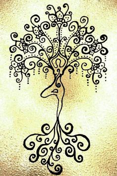 a drawing of a tree with swirls on it