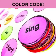 a pink and green color code with the words sing on it