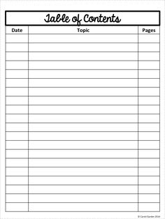 the table of contents is shown in this worksheet for students to practice their writing skills